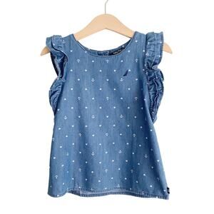 Nautica Top Chambray Anchor Heart Print Girls 2T